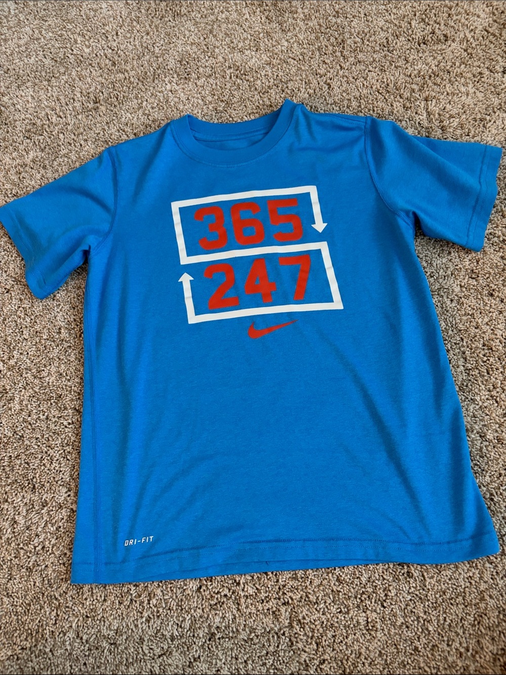 Nike Blue Short-Sleeve '365/247' Graphic Tee with Red Accents